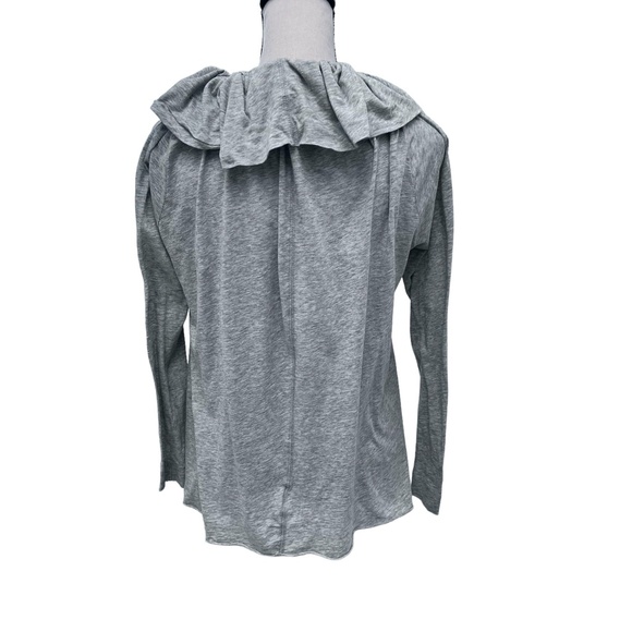 DKNY HEATHER GRAY COTTON OPEN RUFFLE NECK CARDIGAN - Picture 9 of 13